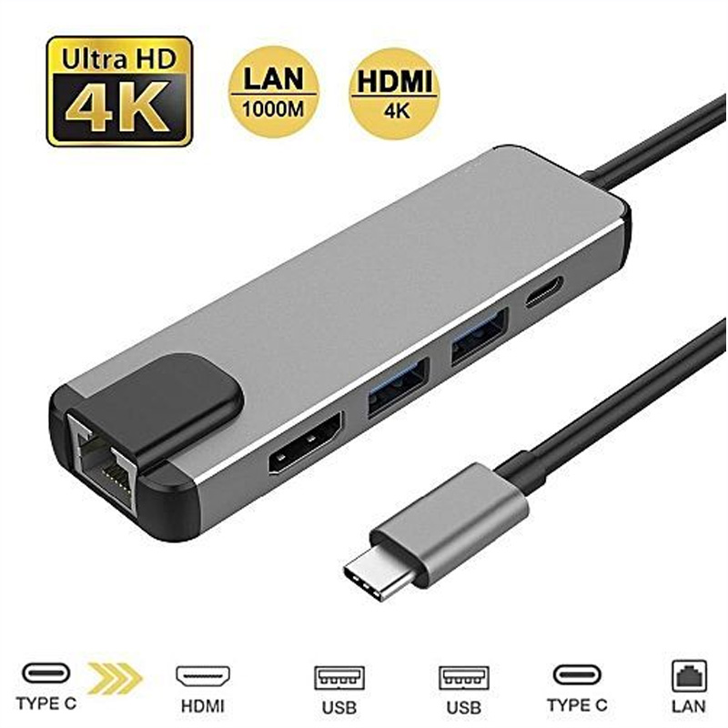 Type C to 5 In 1 HUB Type-c To HDMI, LAN, USB*2, and Type-C PD - Image 2