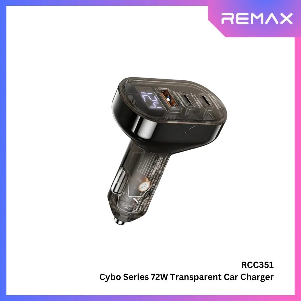 REMAX RCC351 Cybo Series 72W PD+QC 1A+2C Transparent Fast Car Charger with Digital Display - Image 2