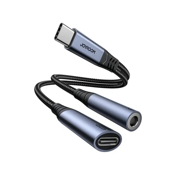JOYROOM SY-C02 Type-C to 3.5mm + Type-C Audio-Transfer Series 2-in-1 Audio Adapter Black - Image 2