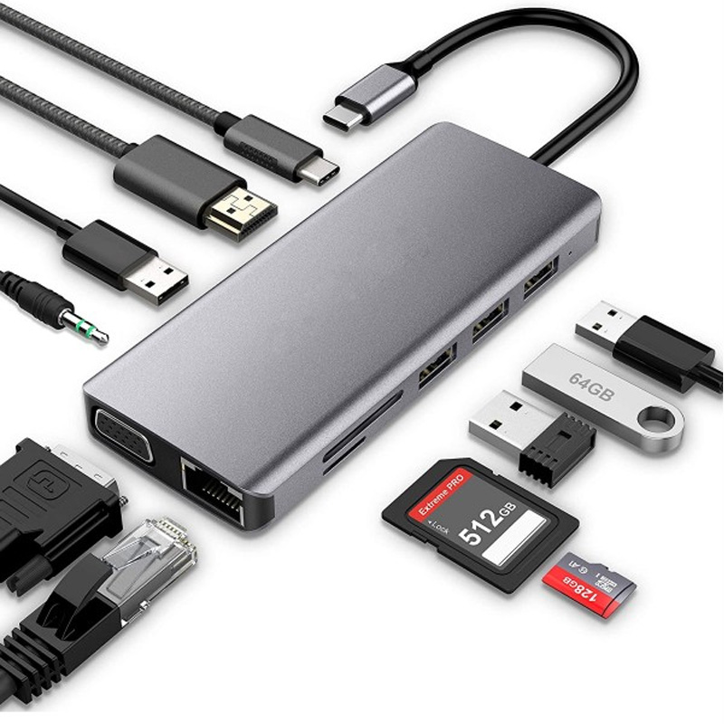 11-in-1 Type-C Hub –Type-c To HDMI, VGA, LAN, SD/TF, AUX, USB*4, and Type-C PD. - Image 2