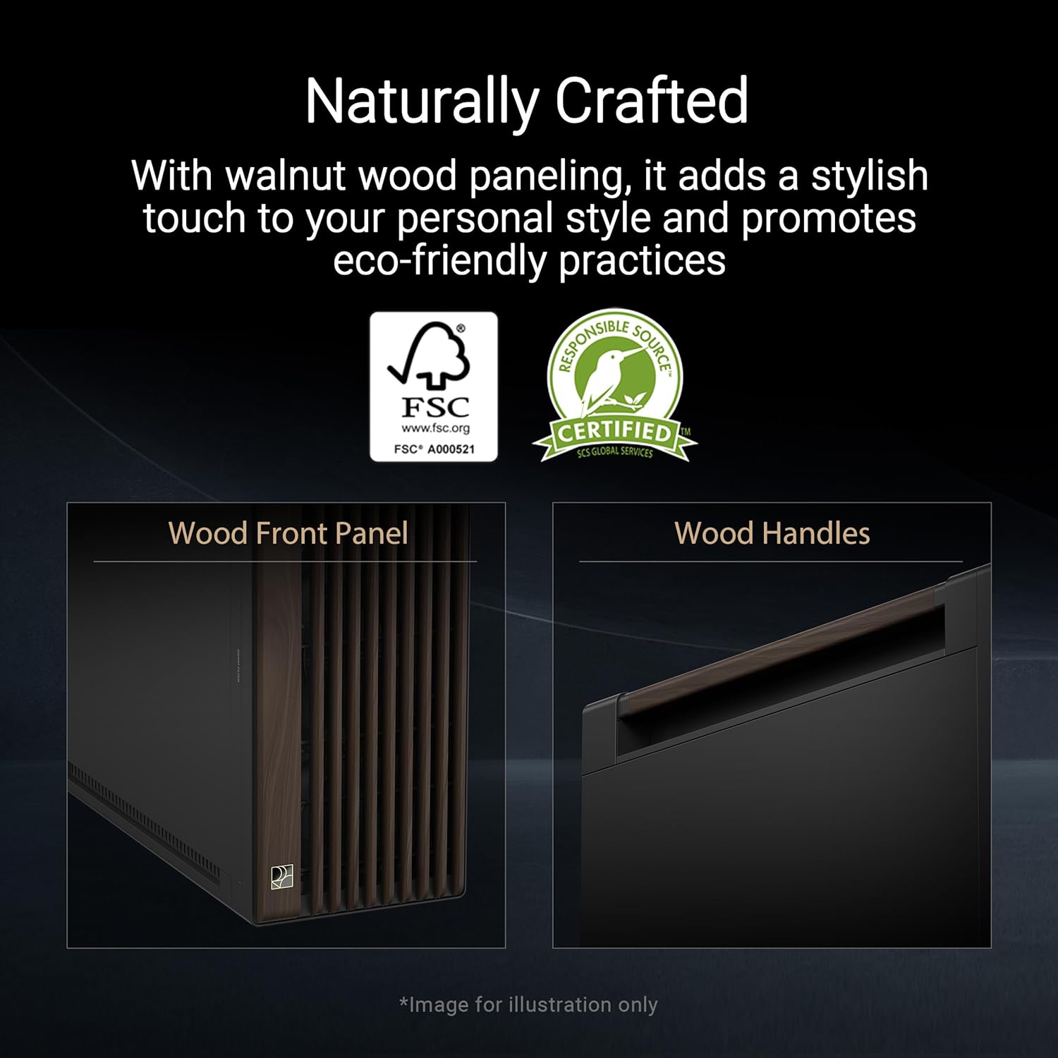 ASUS ProArt PA602 Wood Edition Modern Black E-ATX PC Case with Tempered Glass,Front Panel IR dust Indicator, Power Lock, - Image 2
