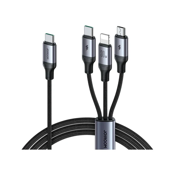 JOYROOM SA21-1T3 30W 3-in-1 Type-C to L+C+M Speedy Series Fast Charging Cable 1.2M Black - Image 2
