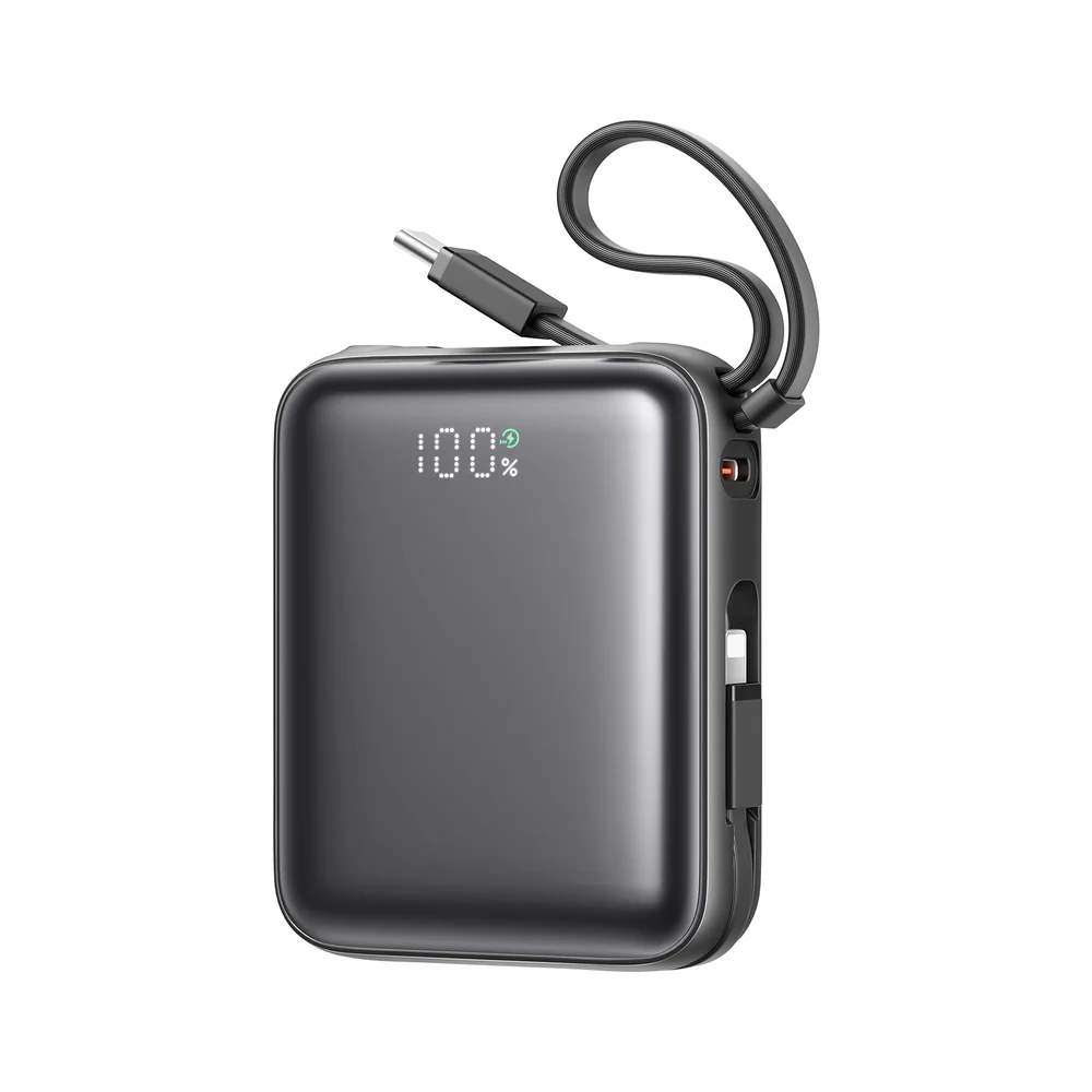 JOYROOM JR-PBF27 10000mAh 22.5W mini Power Bank with Dual Cables Black - Image 2