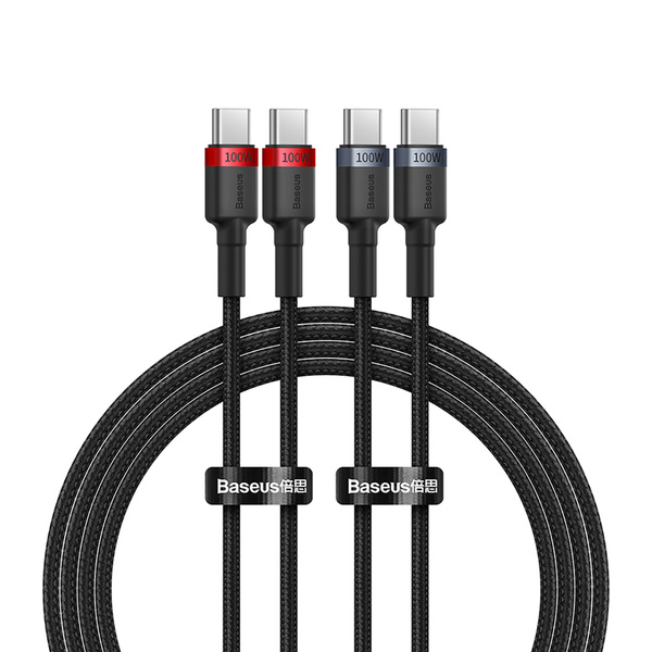 Baseus Cafule Charging Cable USB‐C to USB‐C 100W 1m 2pcs Red Black+Grey Black P10318306003‐00 - Image 2