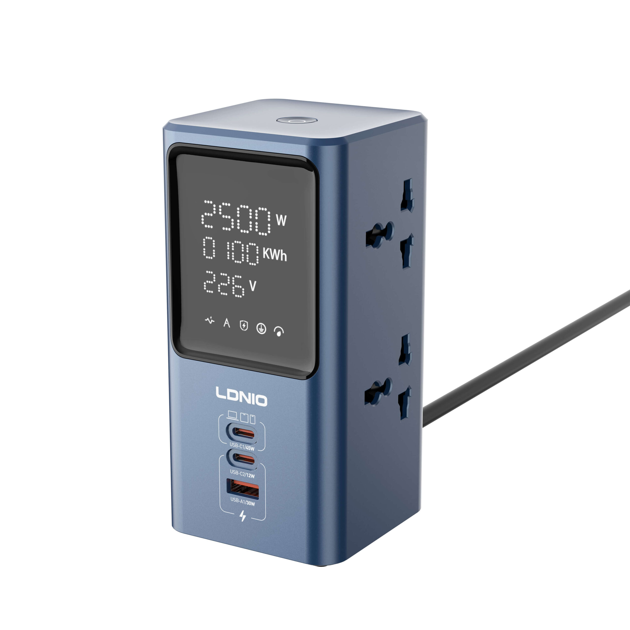 LDNIO SC2 45W 7-In-1 Ports PD Universal Power Strip Desktop Adapter – 2500W with LED - Image 2