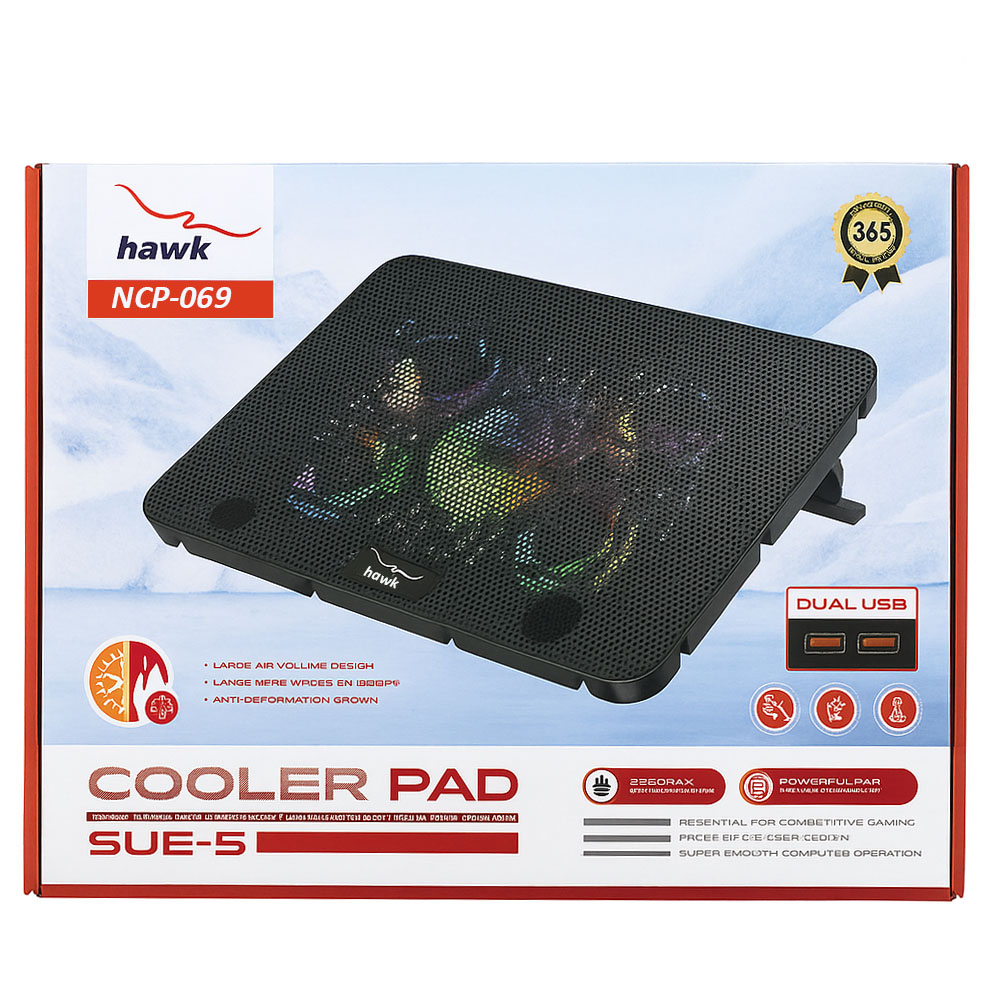 HAWK 069 laptop 5 Fan cooling Pad Ergonomic Cooling Pad with Adjustable Height (Black) - Image 3