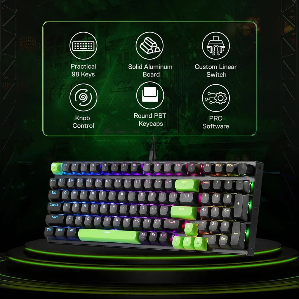 Redragon K740 DHARMA Wired Mechanical Keyboard with Linear Dragon Chant Switch (Black & Green)