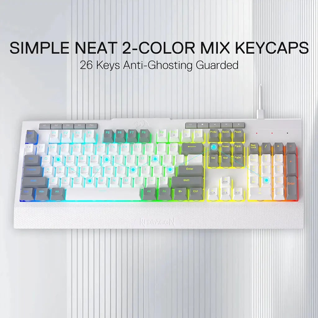 Redragon K525 SHIVA Lite Membrane Gaming Keyboard with Detachable Wrist Rest (White & Grey)