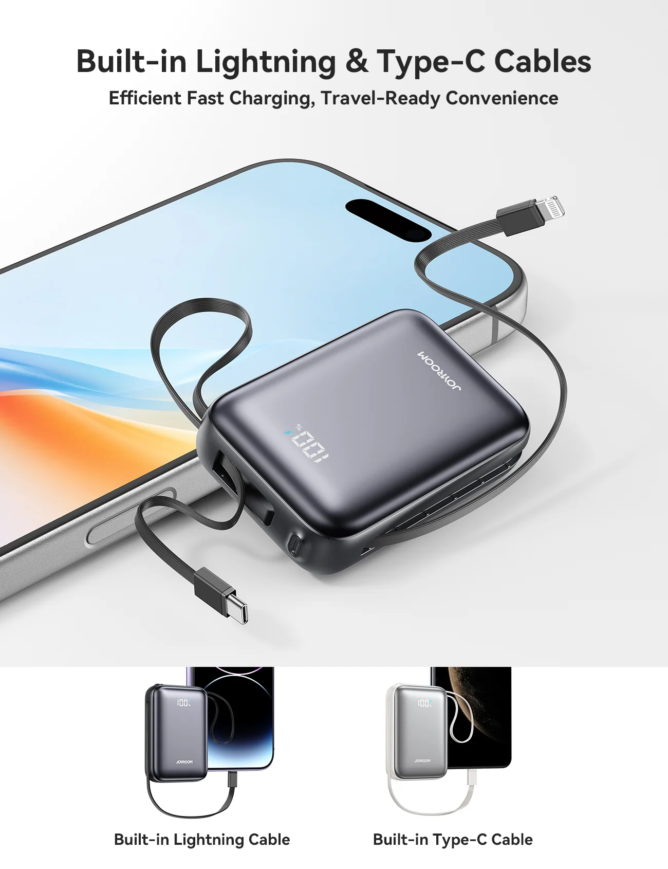 JOYROOM JR-PBF29 22.5W Mini Power Bank with Built-in Dual Cables 20000mAh-Black - Image 3