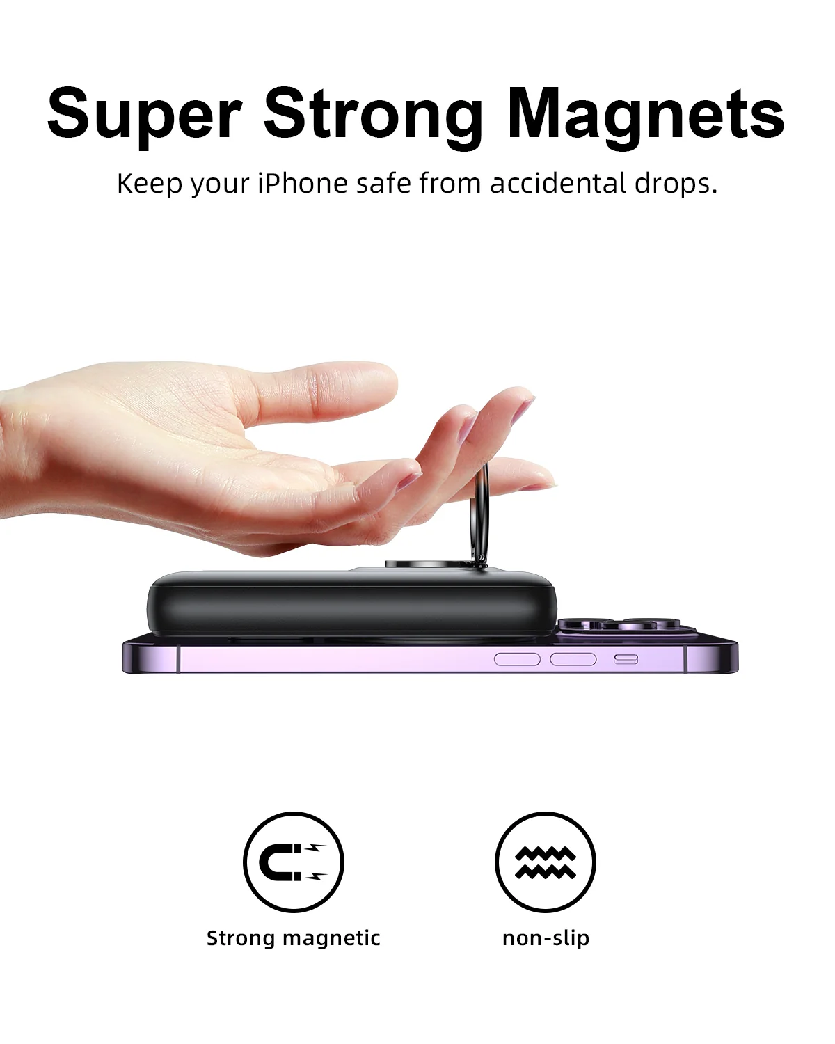 JOYROOM JR-W050 20W Magnetic Wireless Power Bank with Ring Holder10000mAh-Black - Image 3
