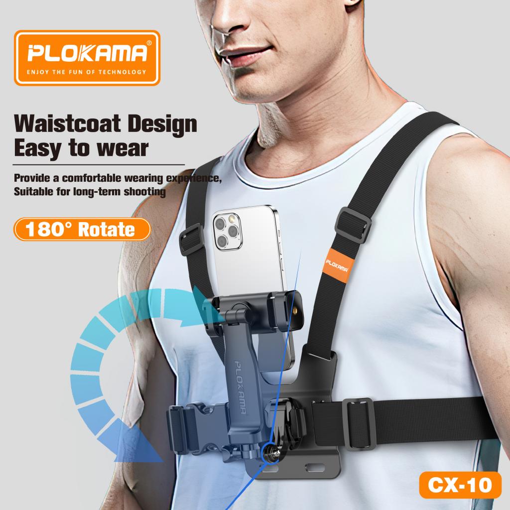 Plokama CX-10 Chest Mount Phone Holder Body Belt Adjustable Harness with 360° Rotating Clip - Image 3