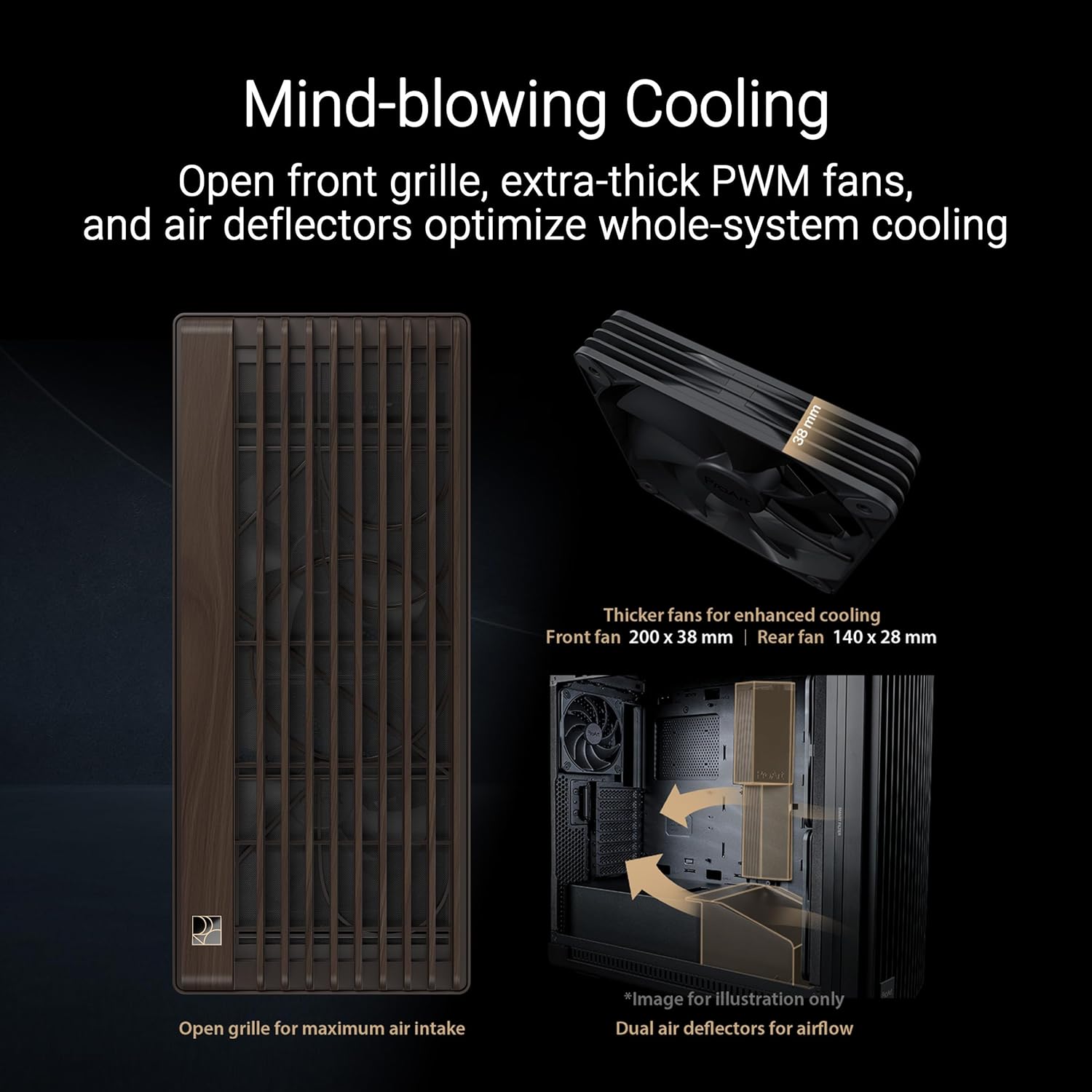 ASUS ProArt PA602 Wood Edition Modern Black E-ATX PC Case with Tempered Glass,Front Panel IR dust Indicator, Power Lock, - Image 3