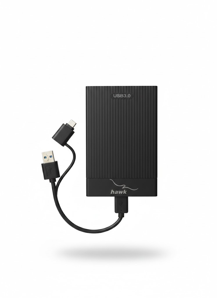 HAWK 2.5″ HDD Case USB 3.0 P26B3 with BLK MC to USB A & C CABLE - Image 3