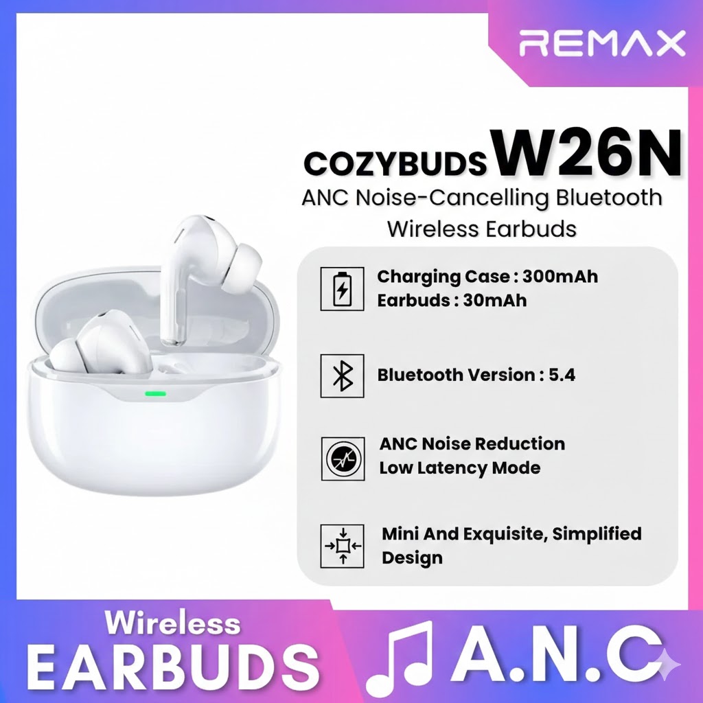REMAX CozyPods W26N ANC Noise Cancelling Stereo Wireless Earbuds - Image 3