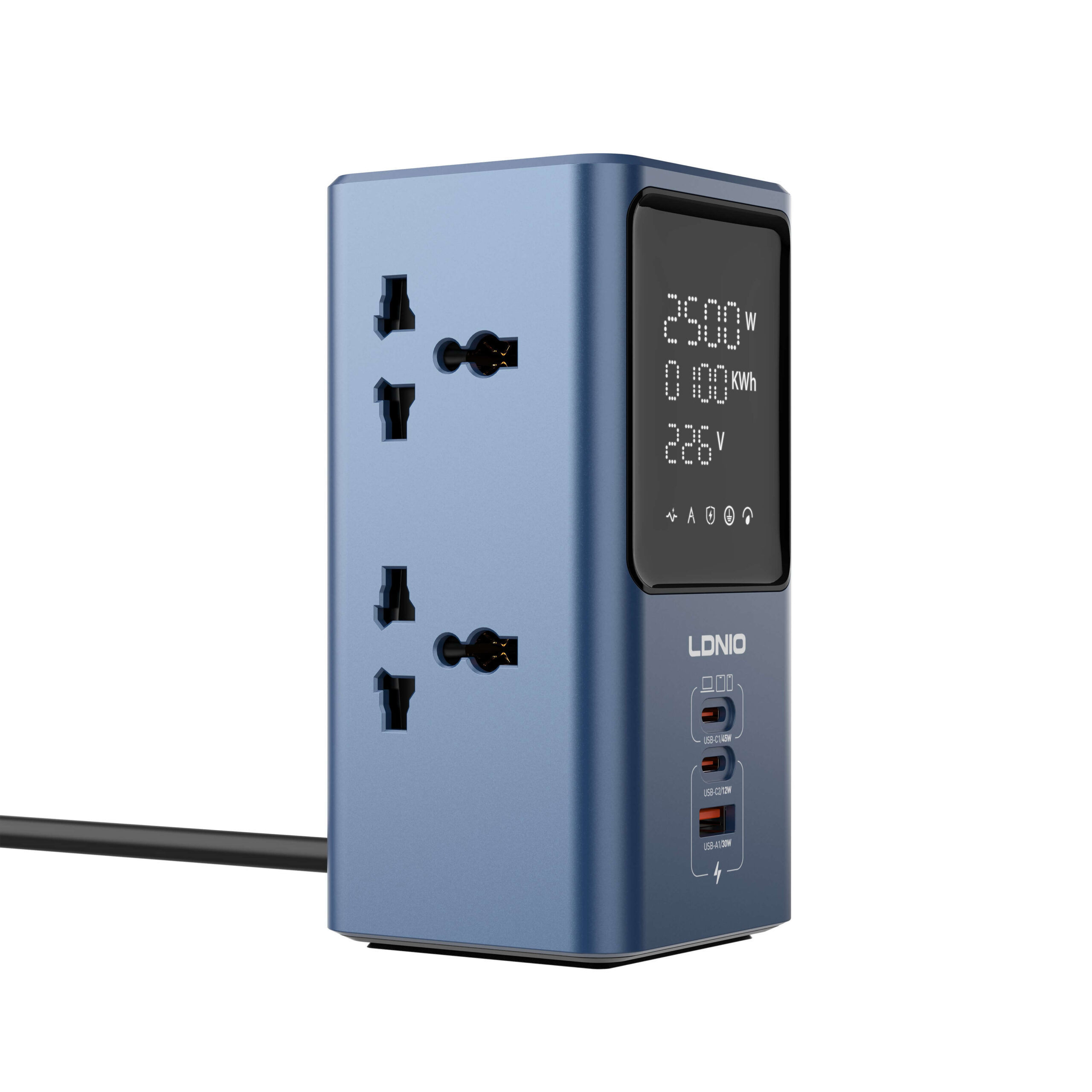 LDNIO SC2 45W 7-In-1 Ports PD Universal Power Strip Desktop Adapter – 2500W with LED - Image 3