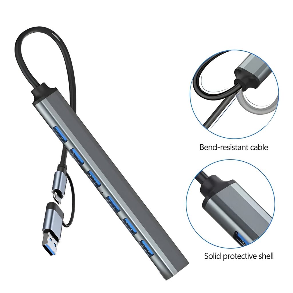 2-in-1 7 Port USB Hub | USB 3.0, USB 2.0 & USB-C Adapter