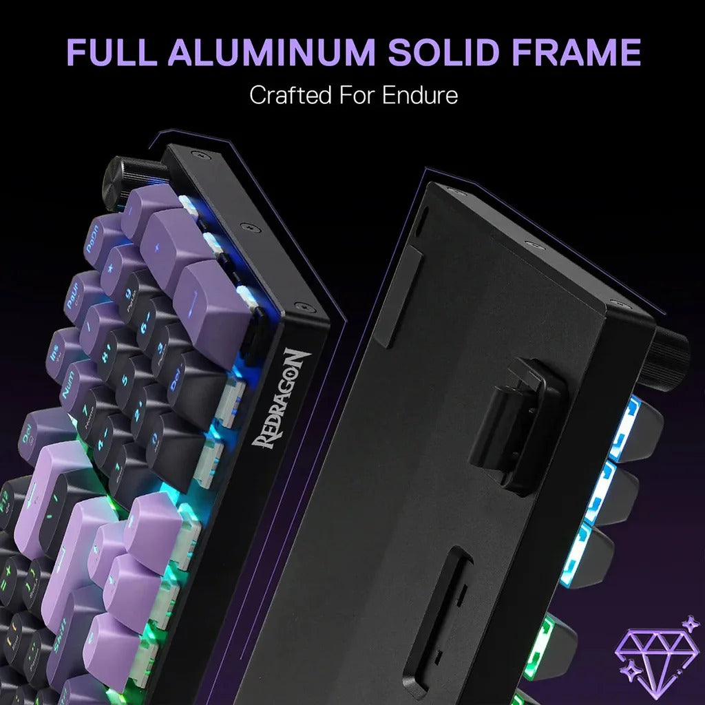 Redragon DHARMA K740 PRO Tri-Mode Mechanical Keyboard with Mambo Switches (Black & Purple)