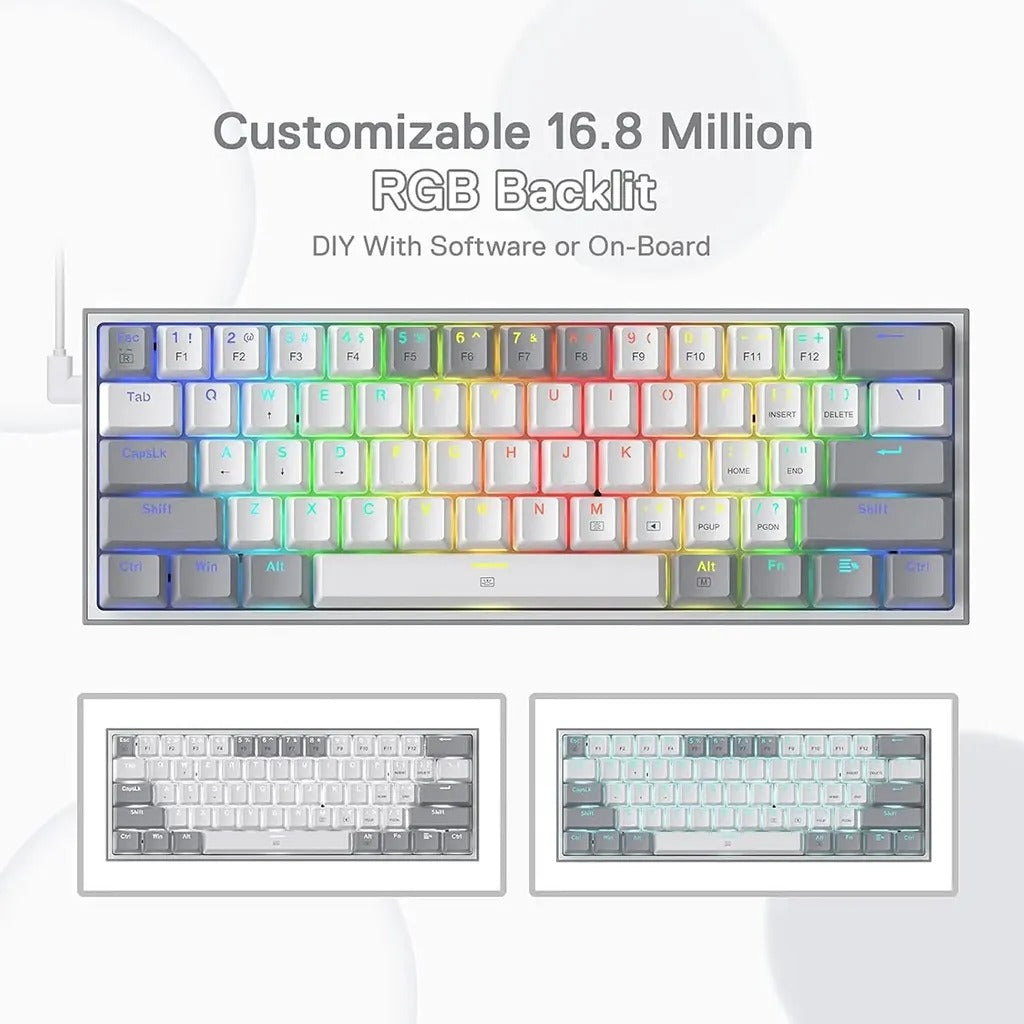 Redragon FIZZ K617 60% RGB Mechanical Keyboard with Red Switches (White & Gray)