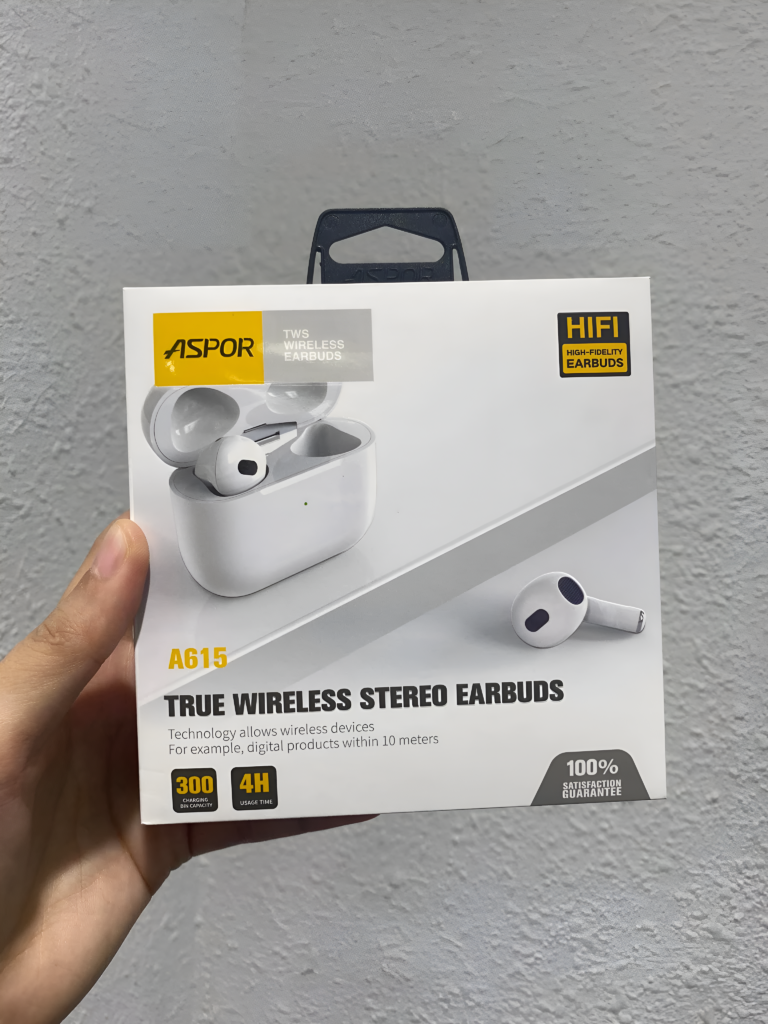 ASPOR A615 Wireless Earbuds – HiFi Sound & Wireless Charging