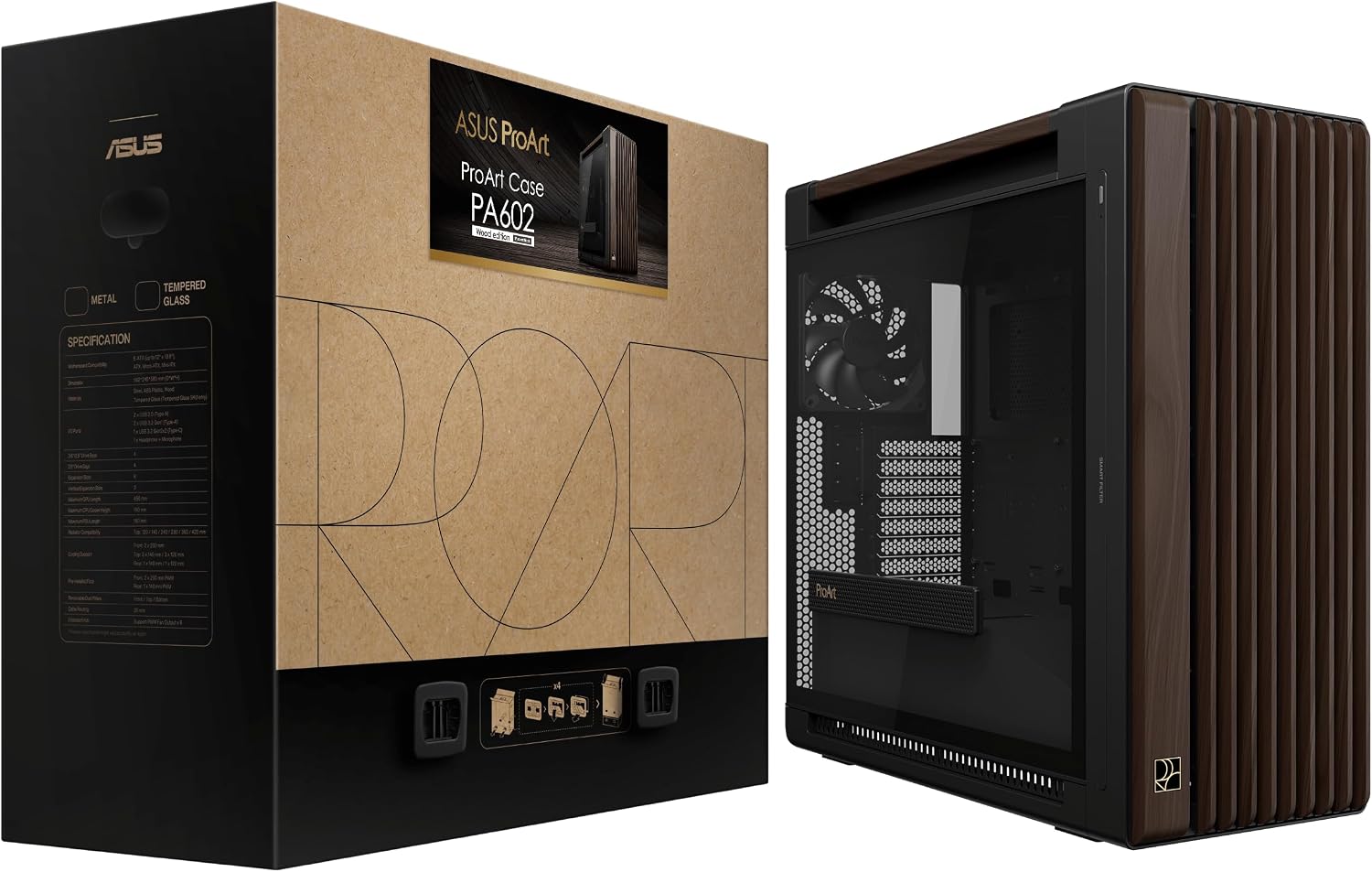 ASUS ProArt PA602 Wood Edition Modern Black E-ATX PC Case with Tempered Glass,Front Panel IR dust Indicator, Power Lock, - Image 8