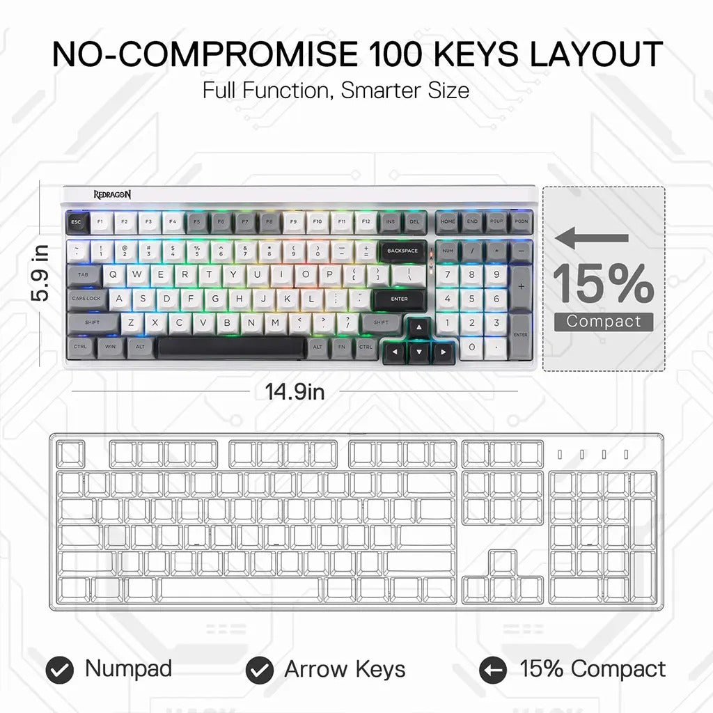 Redragon K656 GAREN PRO 100 Keys 3-Modes Wireless Keyboard (WBRGB)