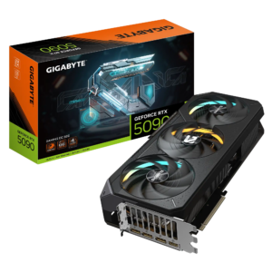 Gigabyte GeForce RTX 5090 graphics card with packaging on a white background