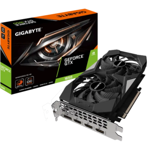 Gigabyte GeForce GTX graphics card with packaging on a white background