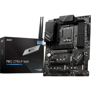 MSI motherboard and packaging on a white background