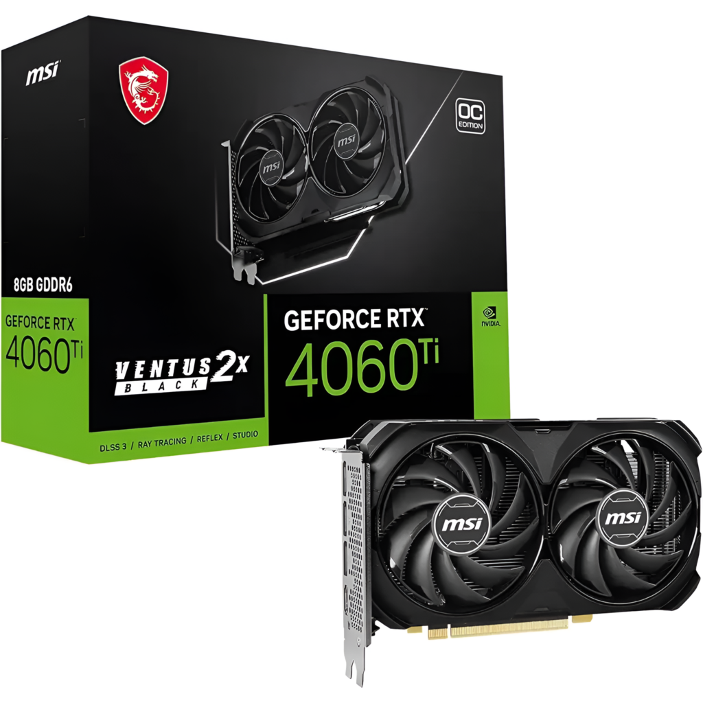 MSI GeForce RTX 4060 Ti graphics card packaging with product on a white background