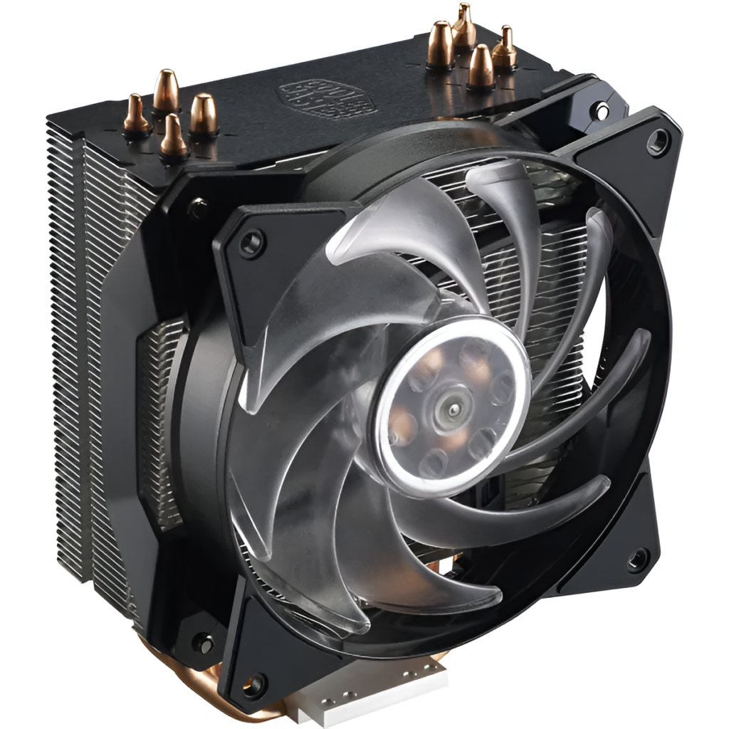 Computer cooling system with fan on a white background