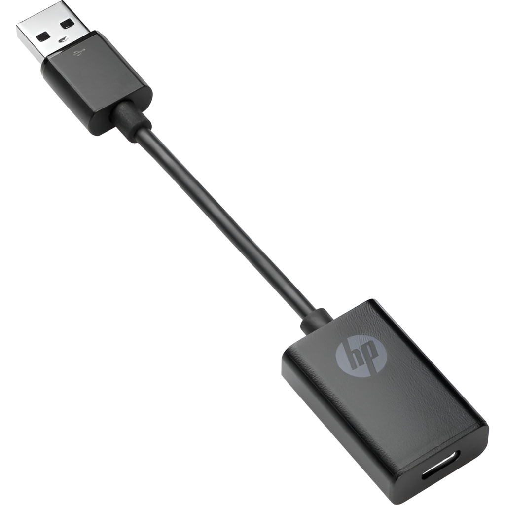 HP USB adapter cable on a white background