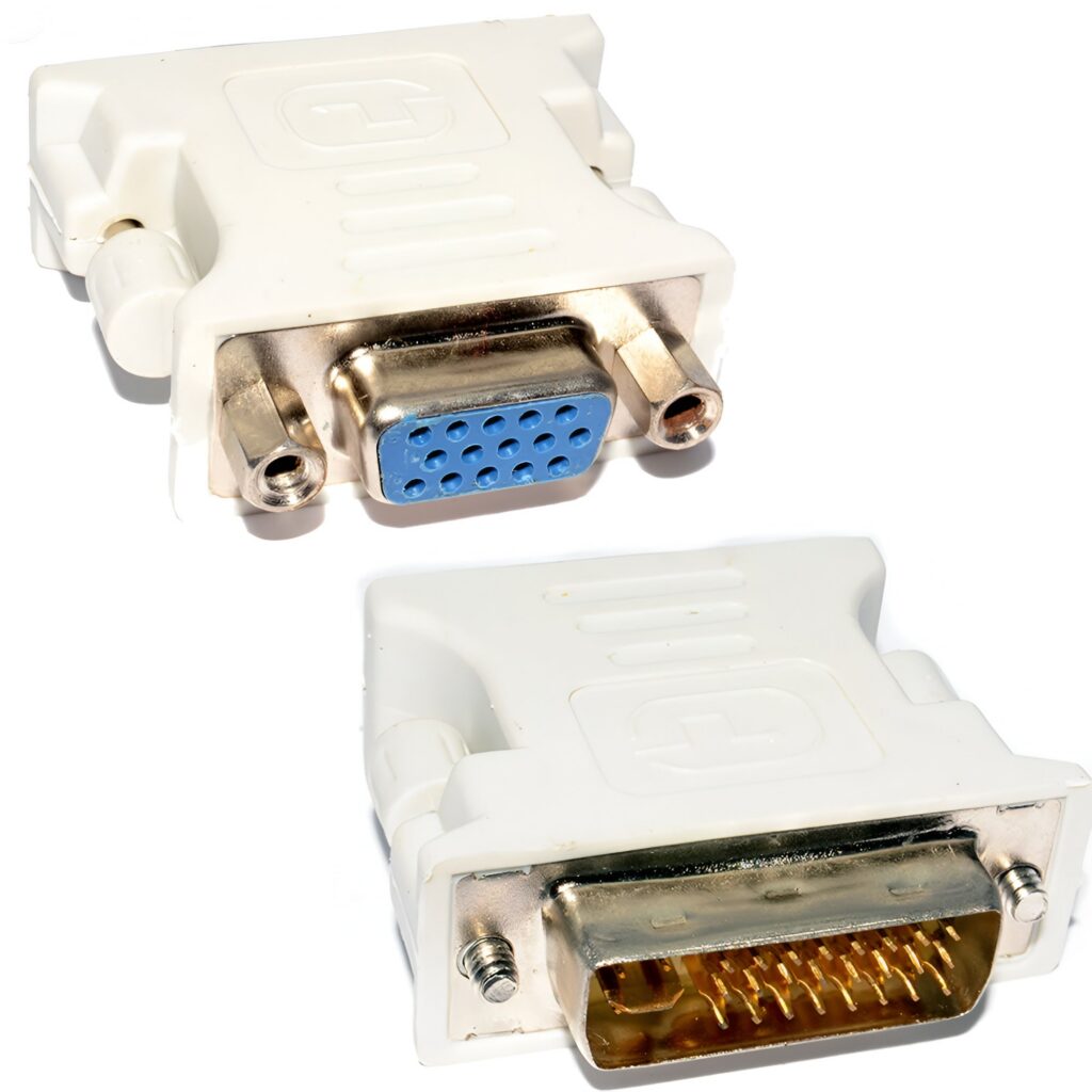 DVI to VGA adapter on a white background