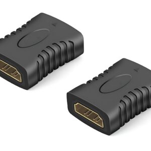 Two black HDMI connectors on a white background