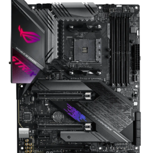 Computer motherboard with ASUS ROG logo on a white background