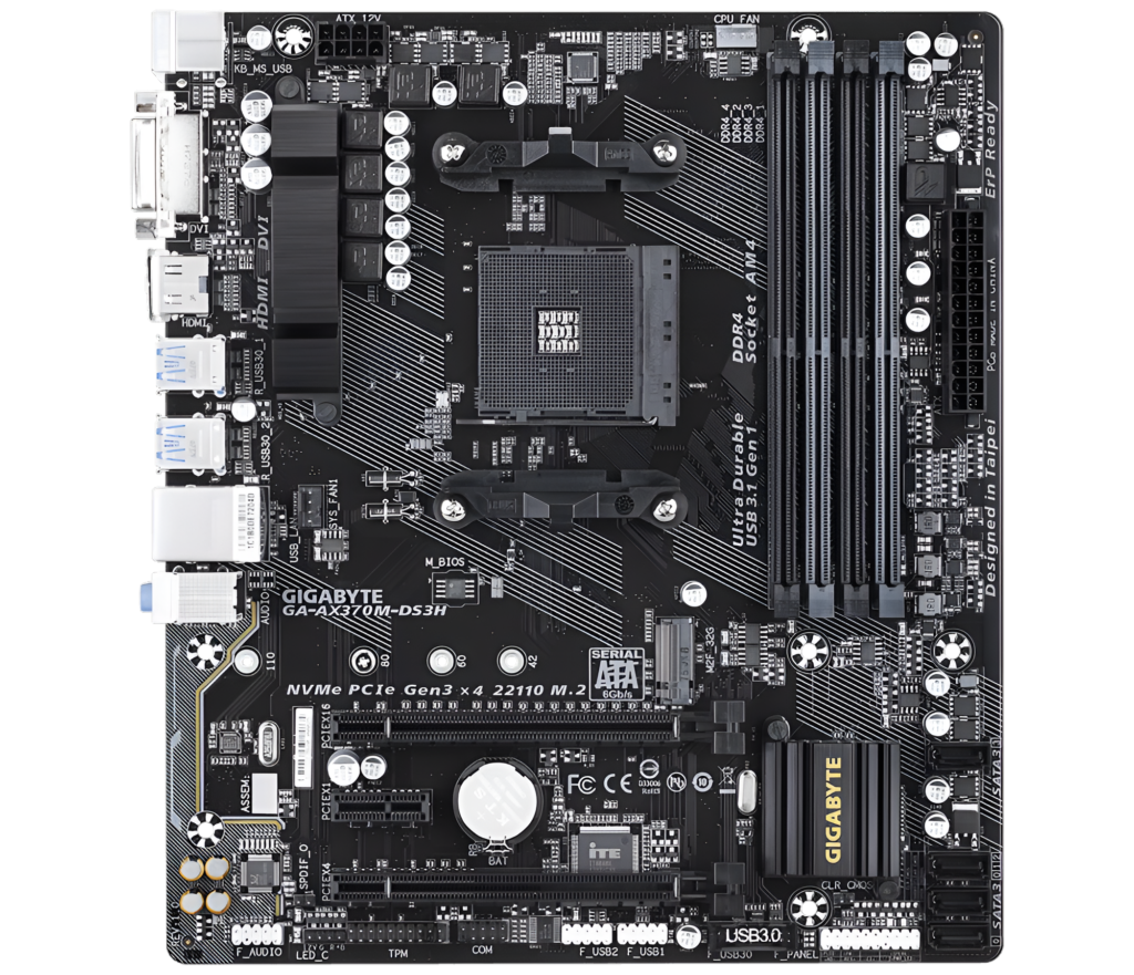 Gigabyte motherboard on a white background