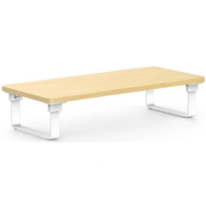 Wooden table with white legs on a white background
