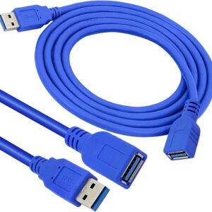 Blue USB extension cable on a white background