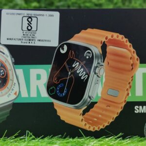 YAX smart watch packaging with two different watch faces on a grass background